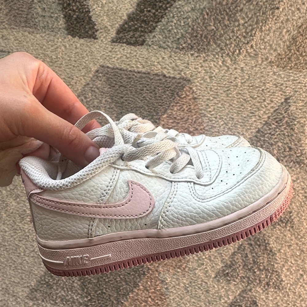 Nike Kids White and Pink Leather Sneakers